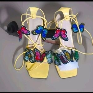 Yellow Faux Leather Ankle Strap Sandals Size 10.5